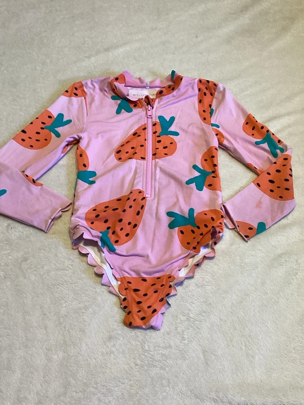Stella McCartney Kids Pink Strawberry-Print Long Sleeve Swimsuit